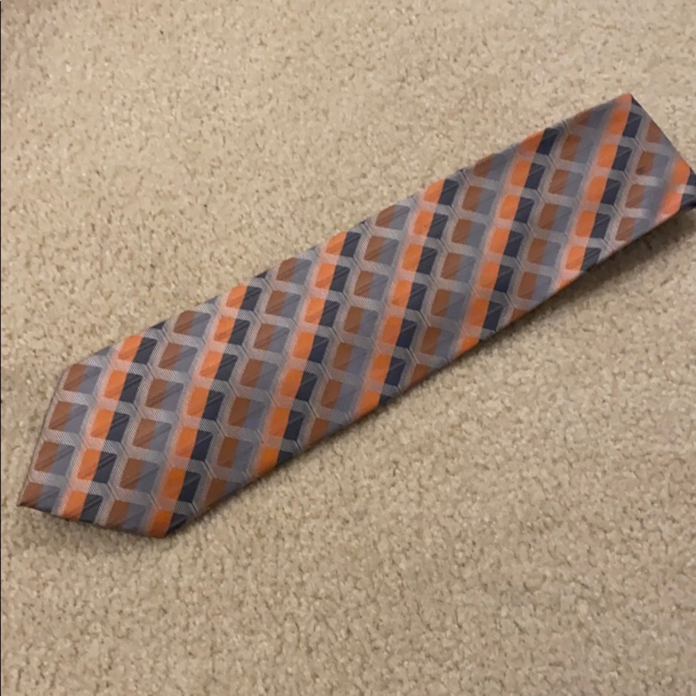 Valeriano 100% silk tie - gray & orange geo design